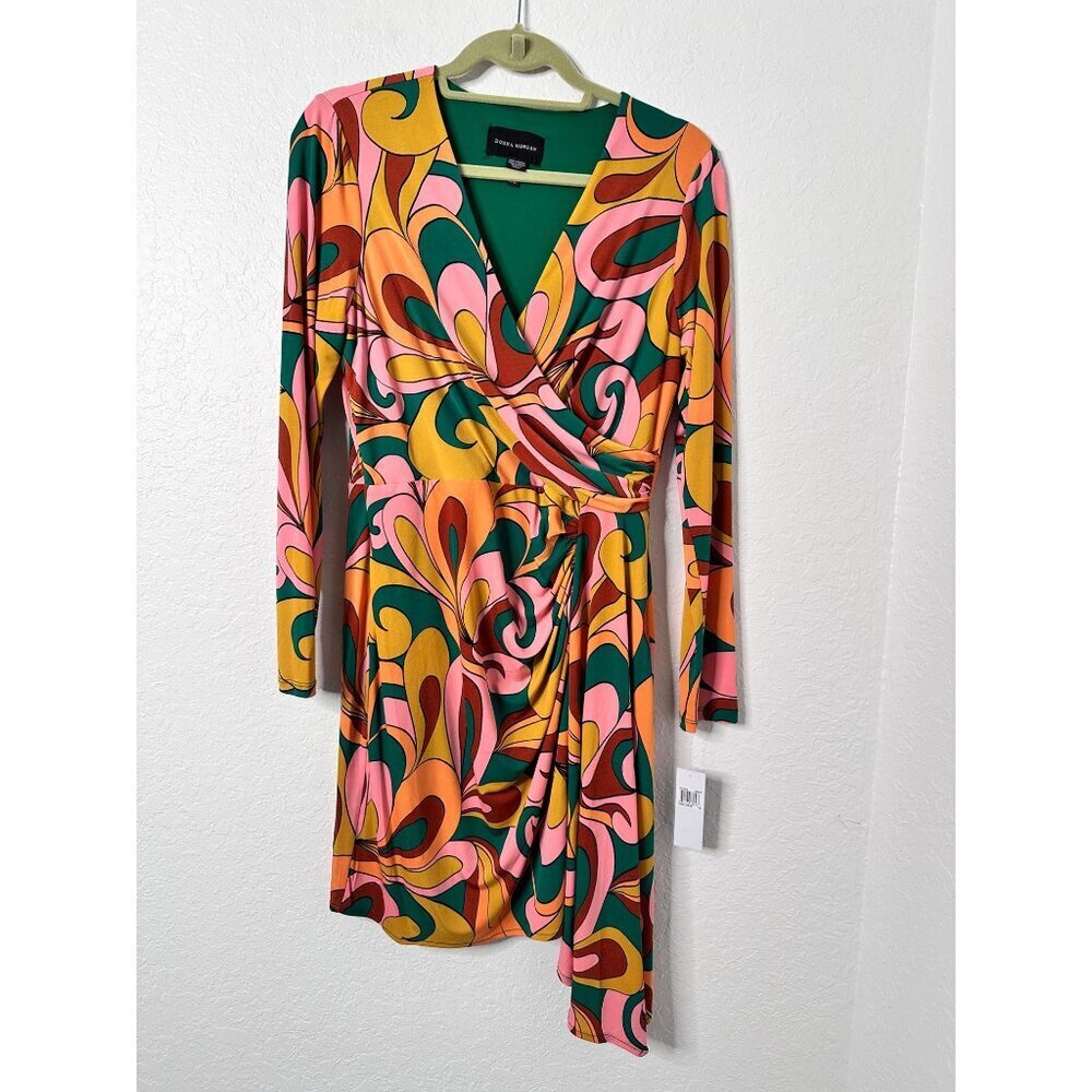NWT DONNA MORGAN Size US‎ 10 Draped Minidress Floral Green/Coral - Picture 3 of 6